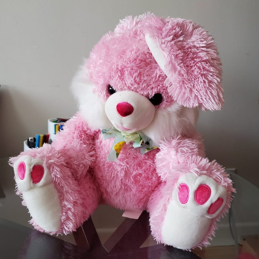 Very Cute Shaggy Pink Easter Bunny Plush Stuffy - Pre-owned